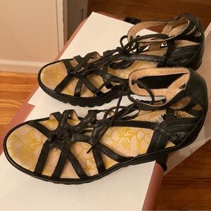 Women's Black Strappy Sandals Fly London Size 40 US 9